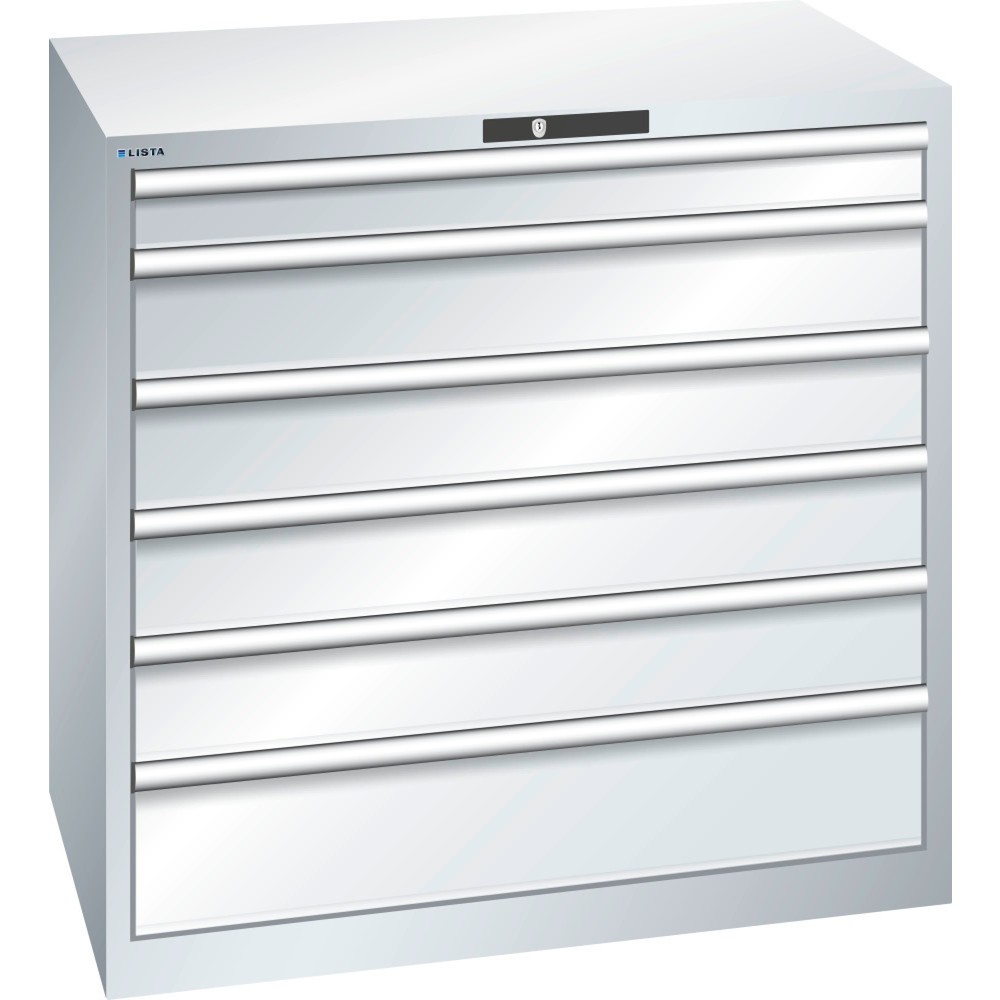 Illustration du produit: Armoire à tiroirs LISTA 54x36E, (LxPxH) 1 023x725x1 000 mm, 6 tiroirs capacité de charge 200 kg, gris clair, KEY Lock