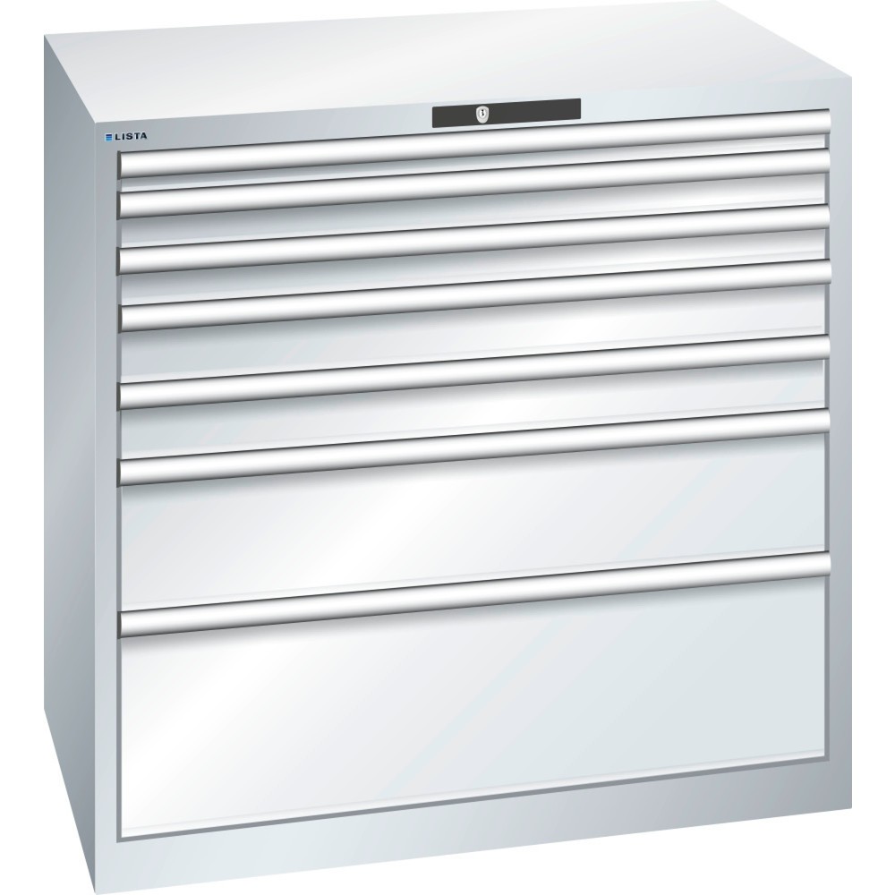 Illustration du produit: Armoire à tiroirs LISTA 54x36E, (lxPxH) 1 023x725x1 000 mm, 7 tiroirs, hauteurs de façade 50-300 mm, gris clair, KEY Lock