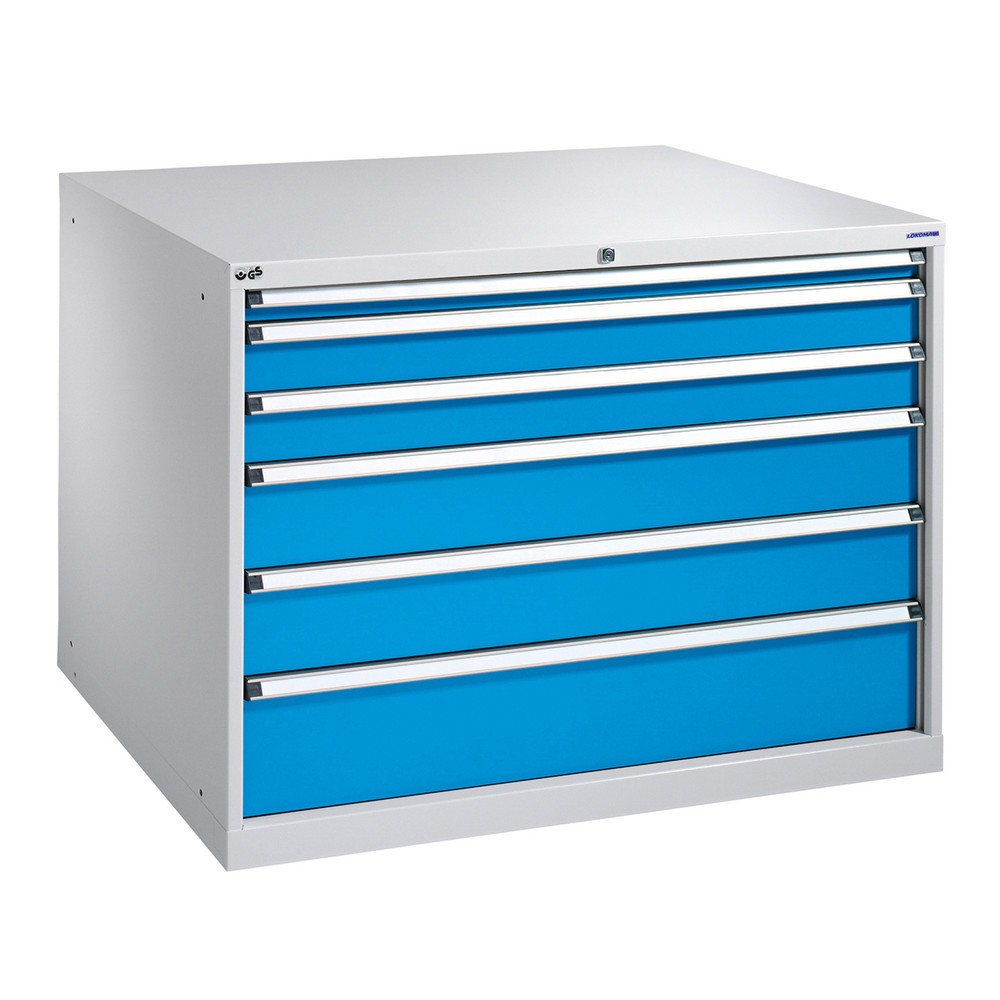 Illustration du produit: Armoire à tiroirs PAVOY, hauteur 1 000 mm, tiroirs 1 x 100 mm + 4 x 200 mm, largeur 715 mm, gris clair, bleu clair