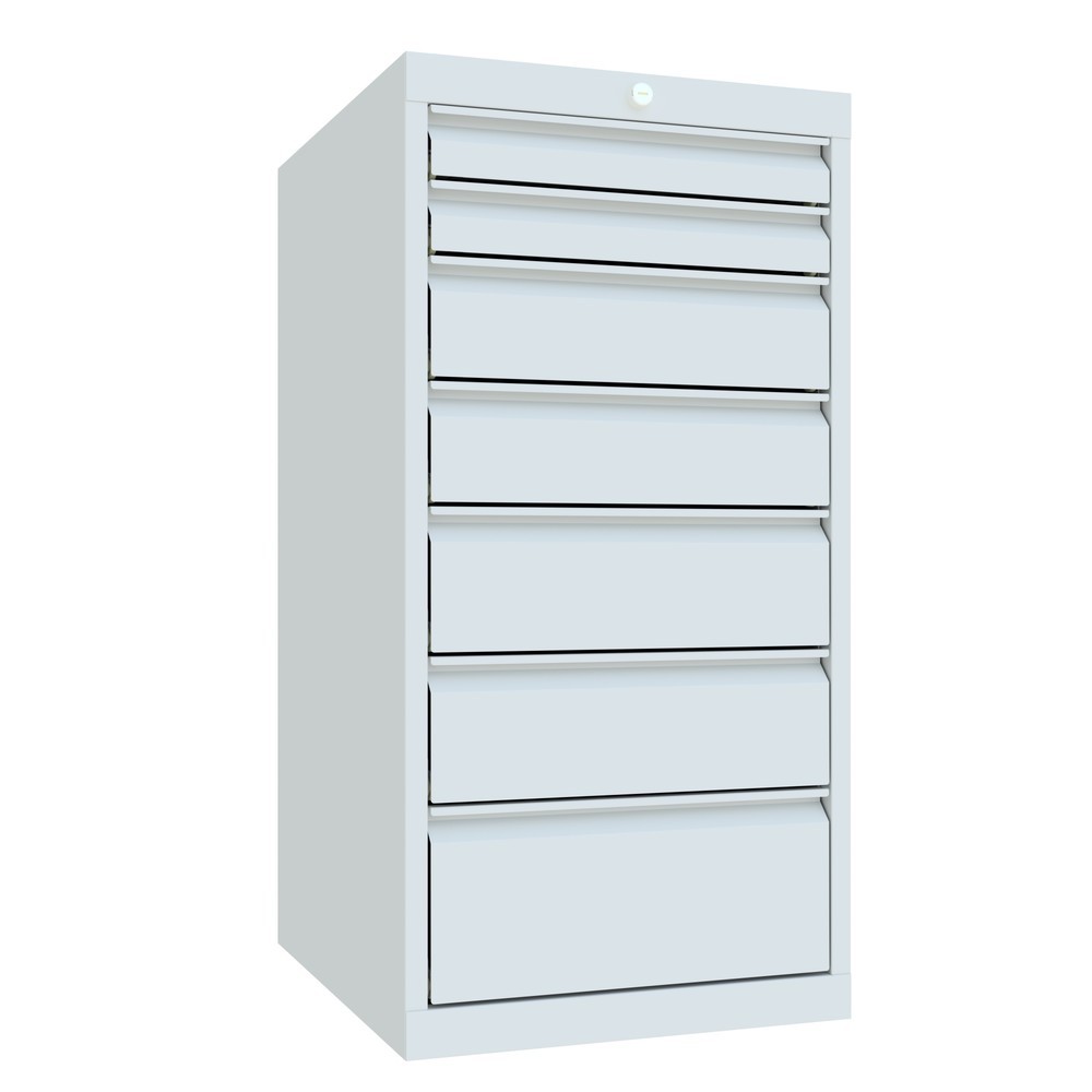 N° de l'image du produit 2 : Armoire à tiroirs PAVOY, hauteur 1 000 mm, tiroirs 2 x 75 mm + 2 x 125 mm + 2 x 150 + 1 x 200 mm, largeur 500 mm, gris clair, gris clair