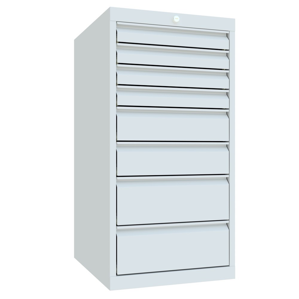 N° de l'image du produit 2 : Armoire à tiroirs PAVOY, hauteur 1 000 mm, tiroirs 4 x 75 mm + 2 x 125 mm + 2 x 175 mm, largeur 500 mm, gris clair, gris clair