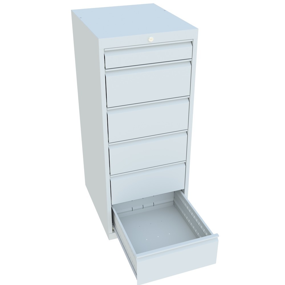 N° de l'image du produit 3 : Armoire à tiroirs PAVOY, hauteur 1 200 mm, tiroirs 1 x 100 mm + 5 x 200 mm, largeur 500 mm, gris clair, gris clair