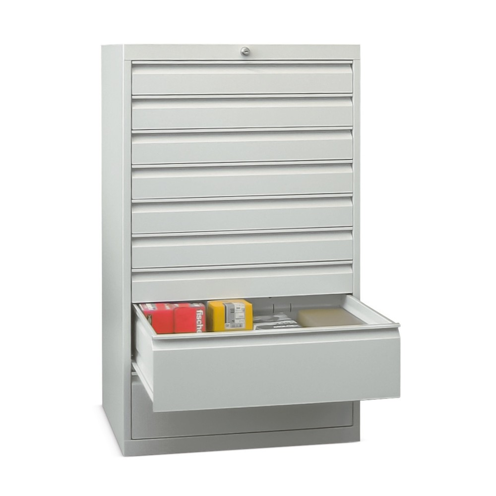 Illustration du produit: Armoire à tiroirs PAVOY, hauteur 1 200 mm, tiroirs 1 x 100 mm + 5 x 200 mm, largeur 715 mm, gris clair, rouge feu