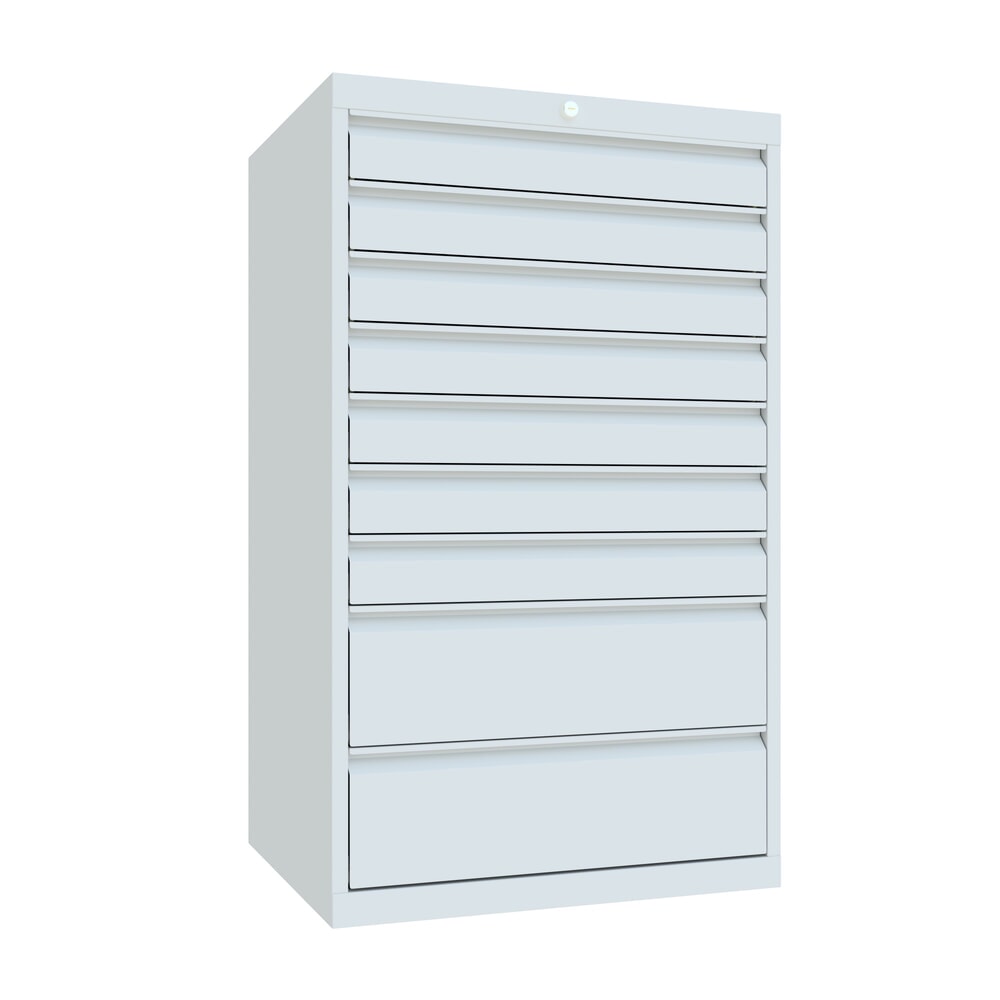 Illustration du produit: Armoire à tiroirs PAVOY, hauteur 1 200 mm, tiroirs 7 x 100 mm + 2 x 200 mm, largeur 715 mm, gris clair, gris clair
