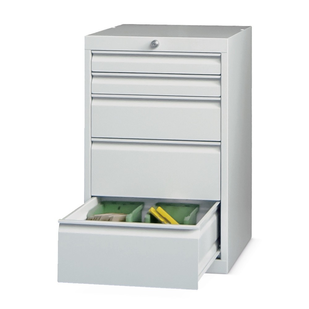 Illustration du produit: Armoire à tiroirs PAVOY, hauteur 800 mm, tiroirs 2 x 75 mm + 1 x 150 mm + 2 x 200 mm, largeur 500 mm, gris clair, rouge rubis