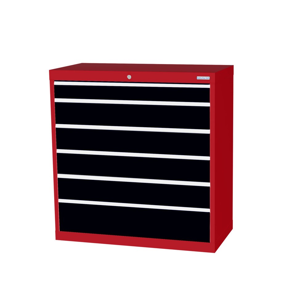 Illustration du produit: Armoire à tiroirs Profi, tiroirs de 1 x 100 + 4 x 150 + 1 x 200 mm, H x l x P 1 019 x 980 x 500 mm Bedrunka+Hirth, rouge rubis, gris anthracite