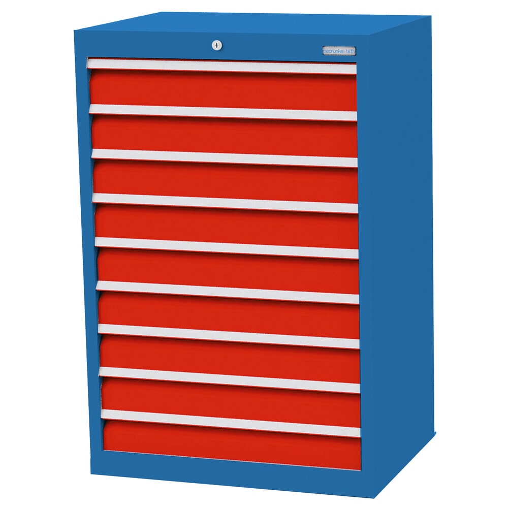 N° de l'image du produit 1 : Armoire à tiroirs Profi, tiroirs de 9 x 100 mm, H x l x P 1 019 x 680 x 500 mm Bedrunka+Hirth, bleu clair, rouge signalisation