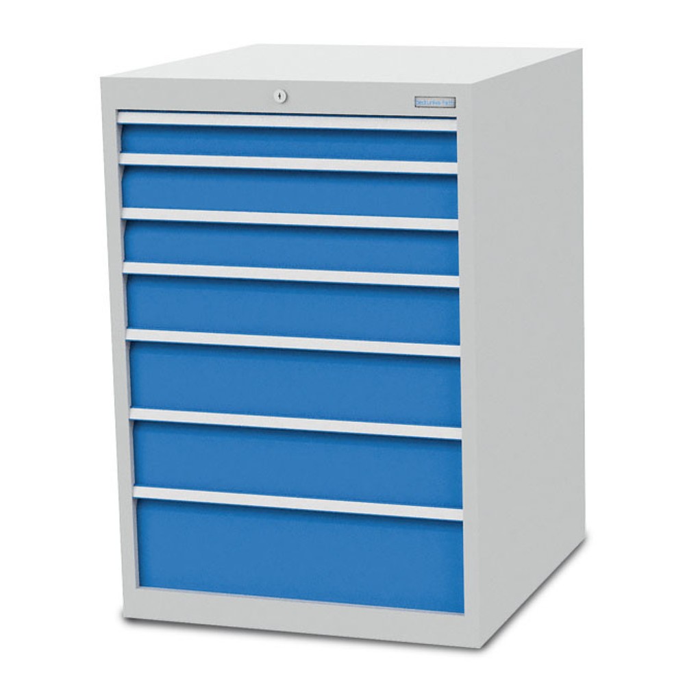 N° de l'image du produit 1 : Armoire à tiroirs R 24-24 Bedrunka+Hirth, H x l x P 1 019 x 705 x 736 mm, gris clair, bleu clair, 7 tiroirs 1 x 75 + 2 x 100 + 1 x 125 + 2 x 150 + 1 x 200 mm
