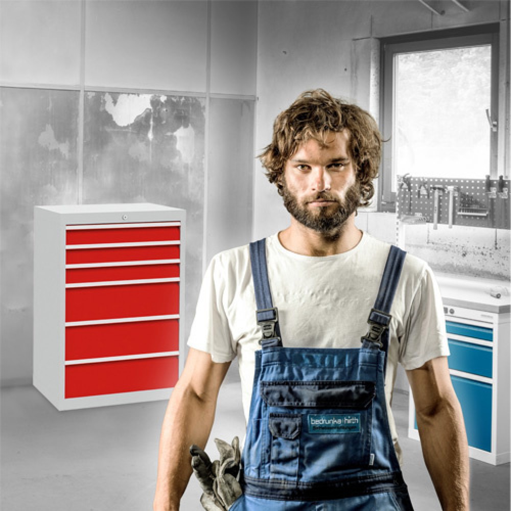 N° de l'image du produit 5 : Armoire à tiroirs R 36-16 Bedrunka+Hirth, H x l x P 1 019 x 980 x 500 mm, gris clair, bleu clair, 6 tiroirs 3 x 100 + 3 x 200 mm