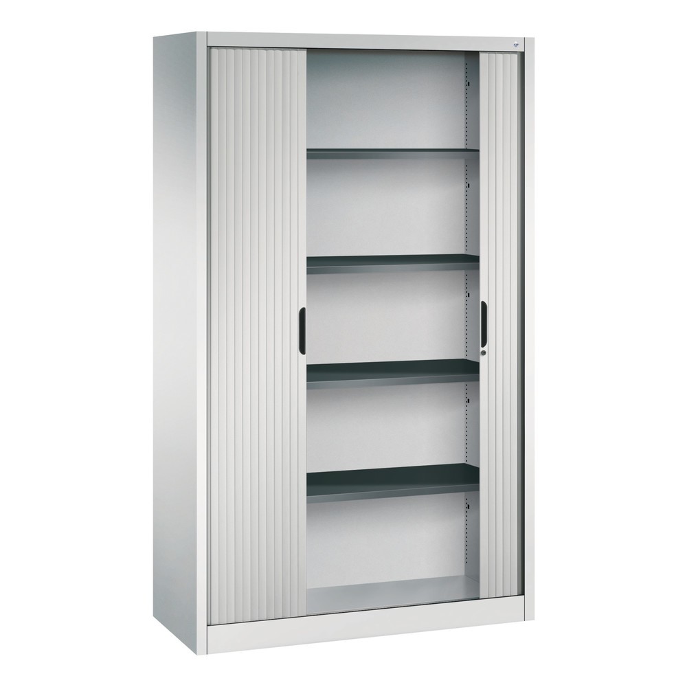 N° de l'image du produit 3 : Armoire à volet roulant C+P, 5 hauteurs de classeur, largeur 1 200 mm, gris clair