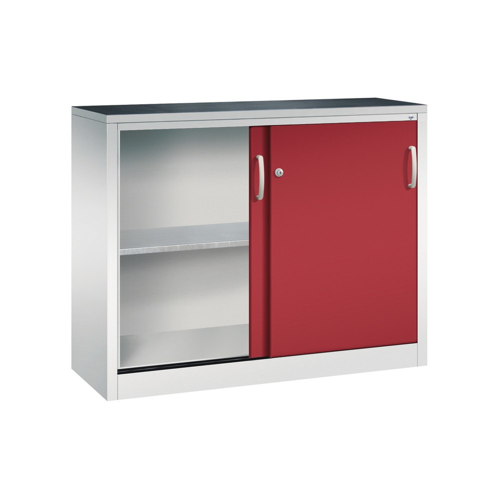 N° de l'image du produit 4 : Armoire d’appoint d’atelier C+P avec 1 tablette, H x l x P 1 000 x 1 200 x 400 mm, gris clair, rouge rubis