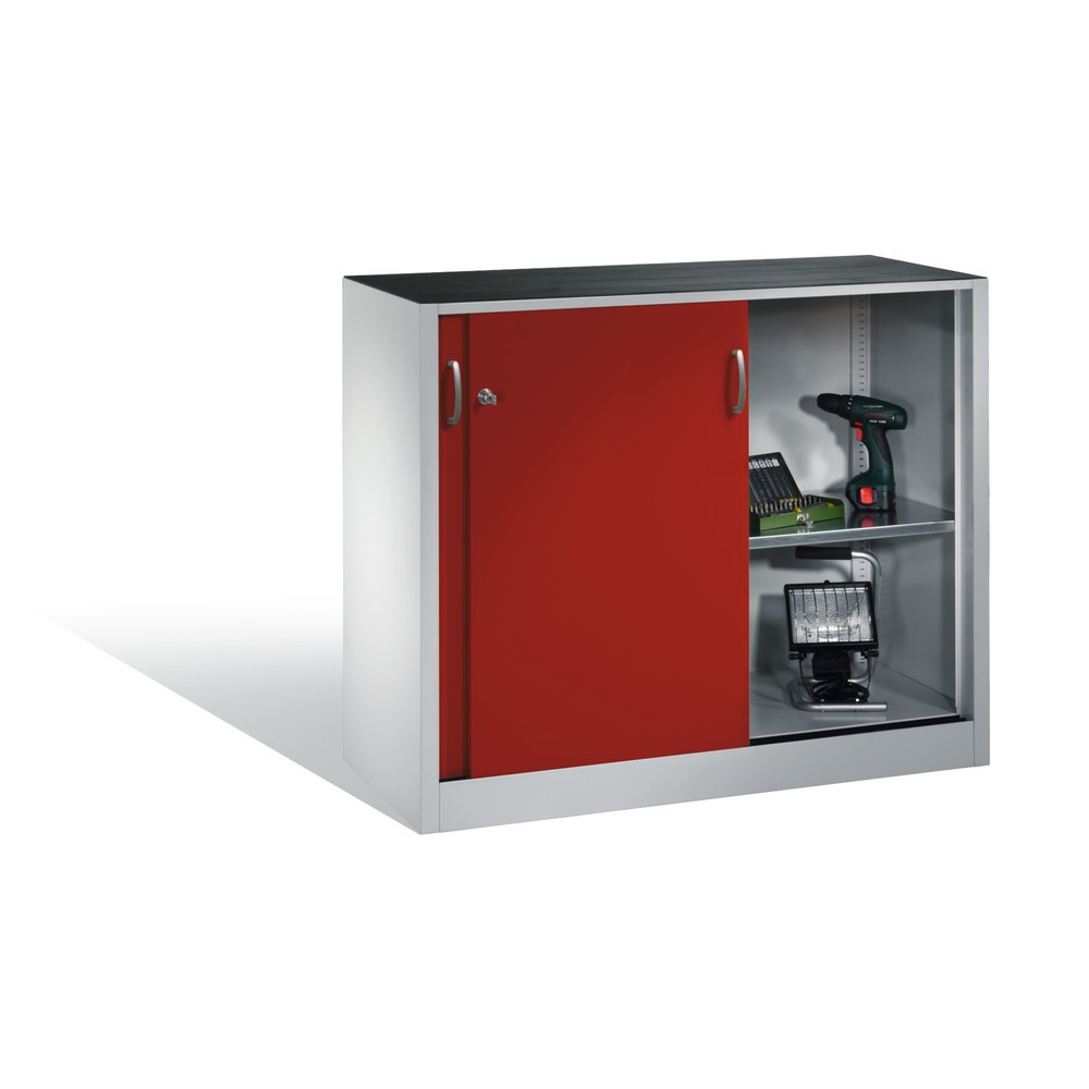 N° de l'image du produit 5 : Armoire d’appoint d’atelier C+P avec 1 tablette, H x l x P 1 000 x 1 200 x 400 mm, gris clair, rouge rubis