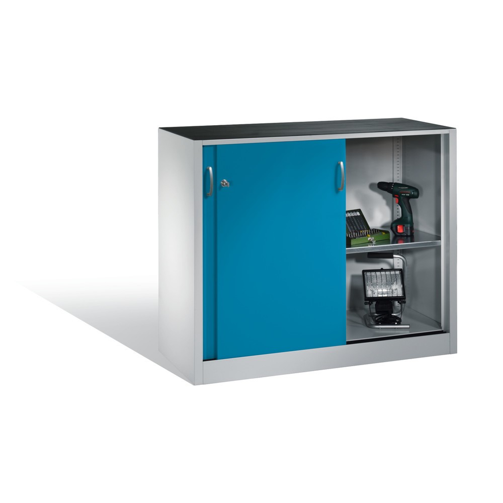 N° de l'image du produit 5 : Armoire d’appoint d’atelier C+P avec 1 tablette, H x l x P 1 000 x 1 200 x 400 mm, gris clair, bleu clair
