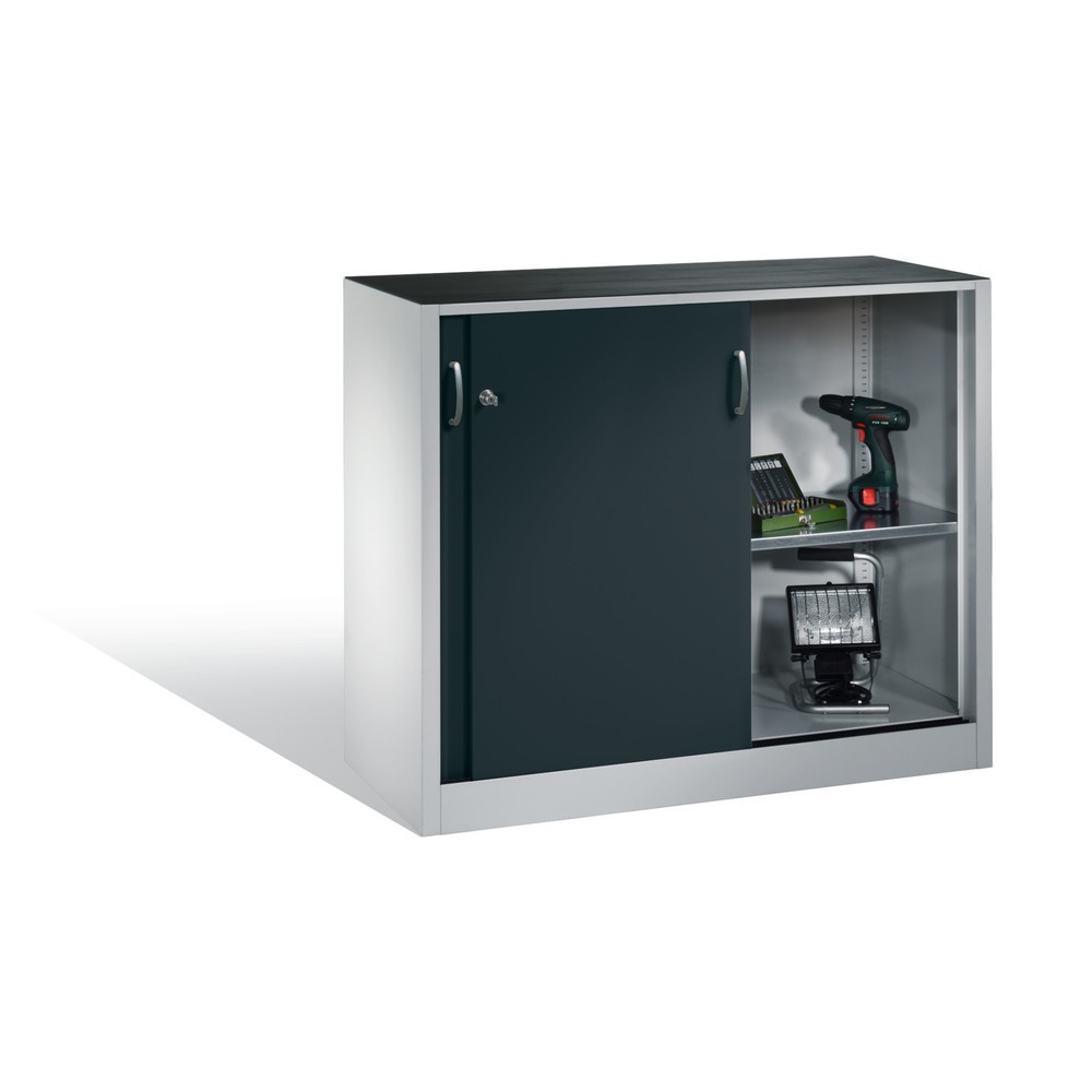 N° de l'image du produit 5 : Armoire d’appoint d’atelier C+P avec 1 tablette, H x l x P 1 000 x 1 200 x 400 mm, gris clair, gris anthracite