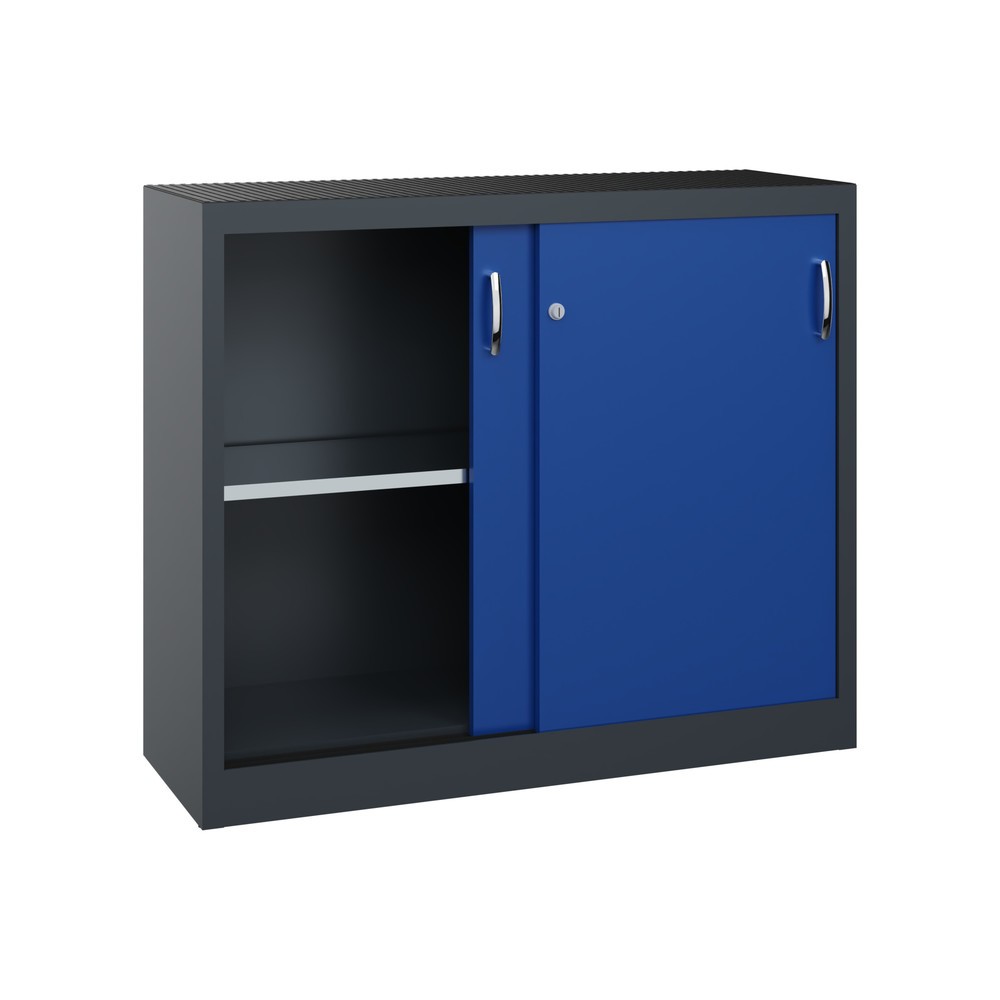 N° de l'image du produit 4 : Armoire d’appoint d’atelier C+P avec 1 tablette, H x l x P 1 000 x 1 200 x 400 mm, gris anthracite, bleu gentiane