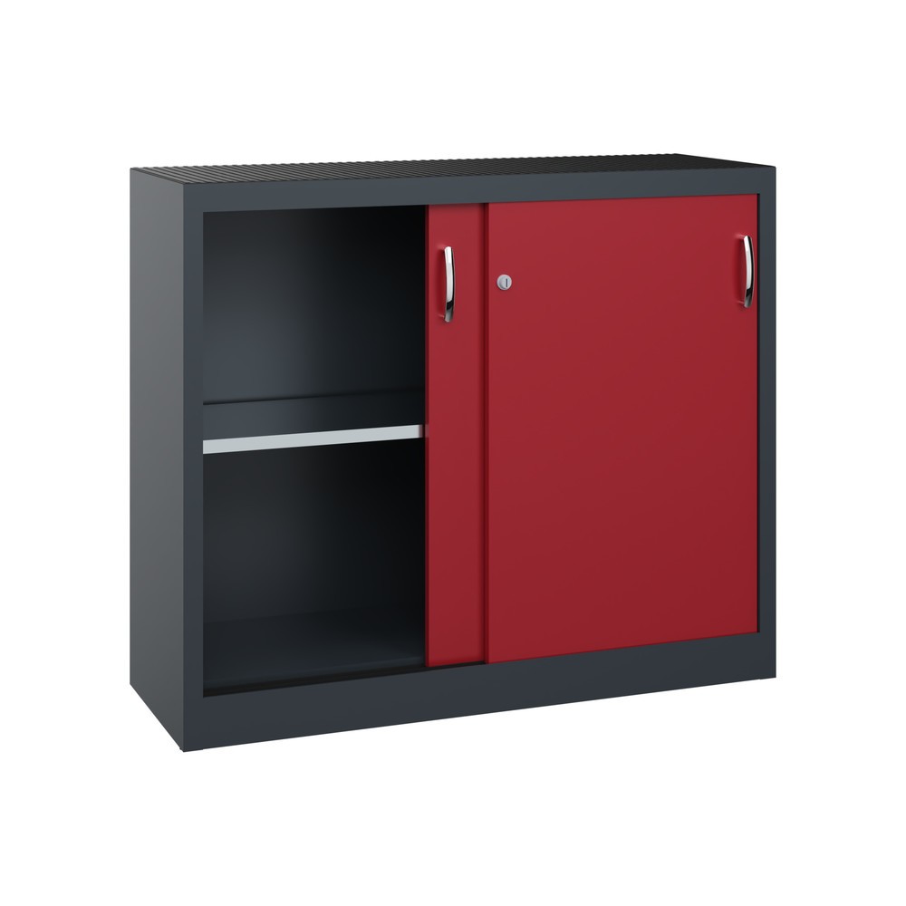 N° de l'image du produit 4 : Armoire d’appoint d’atelier C+P avec 1 tablette, H x l x P 1 000 x 1 200 x 400 mm, gris anthracite, rouge rubis