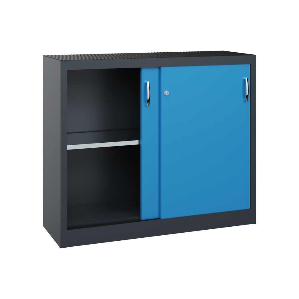 N° de l'image du produit 4 : Armoire d’appoint d’atelier C+P avec 1 tablette, H x l x P 1 000 x 1 200 x 400 mm, gris anthracite, bleu clair