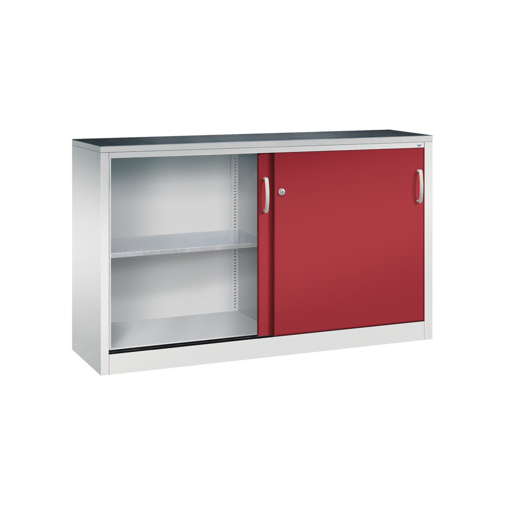 N° de l'image du produit 4 : Armoire d’appoint d’atelier C+P avec 2 tablettes, H x l x P 1 000 x 1 600 x 400 mm, cloison de séparation, gris clair, rouge rubis