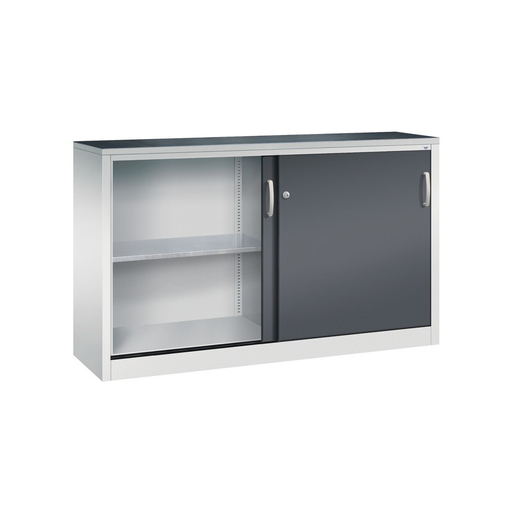 N° de l'image du produit 4 : Armoire d’appoint d’atelier C+P avec 2 tablettes, H x l x P 1 000 x 1 600 x 400 mm, cloison de séparation, gris clair, gris noir
