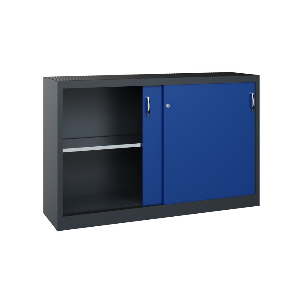 N° de l'image du produit 4 : Armoire d’appoint d’atelier C+P avec 2 tablettes, H x l x P 1 000 x 1 600 x 400 mm, cloison de séparation, gris anthracite, bleu gentiane