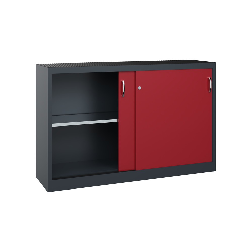 N° de l'image du produit 4 : Armoire d’appoint d’atelier C+P avec 2 tablettes, H x l x P 1 000 x 1 600 x 400 mm, cloison de séparation, gris anthracite, rouge rubis