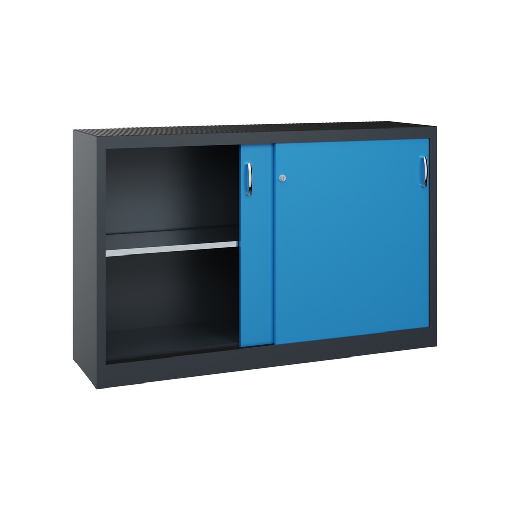 N° de l'image du produit 4 : Armoire d’appoint d’atelier C+P avec 2 tablettes, H x l x P 1 000 x 1 600 x 400 mm, cloison de séparation, gris anthracite, bleu clair