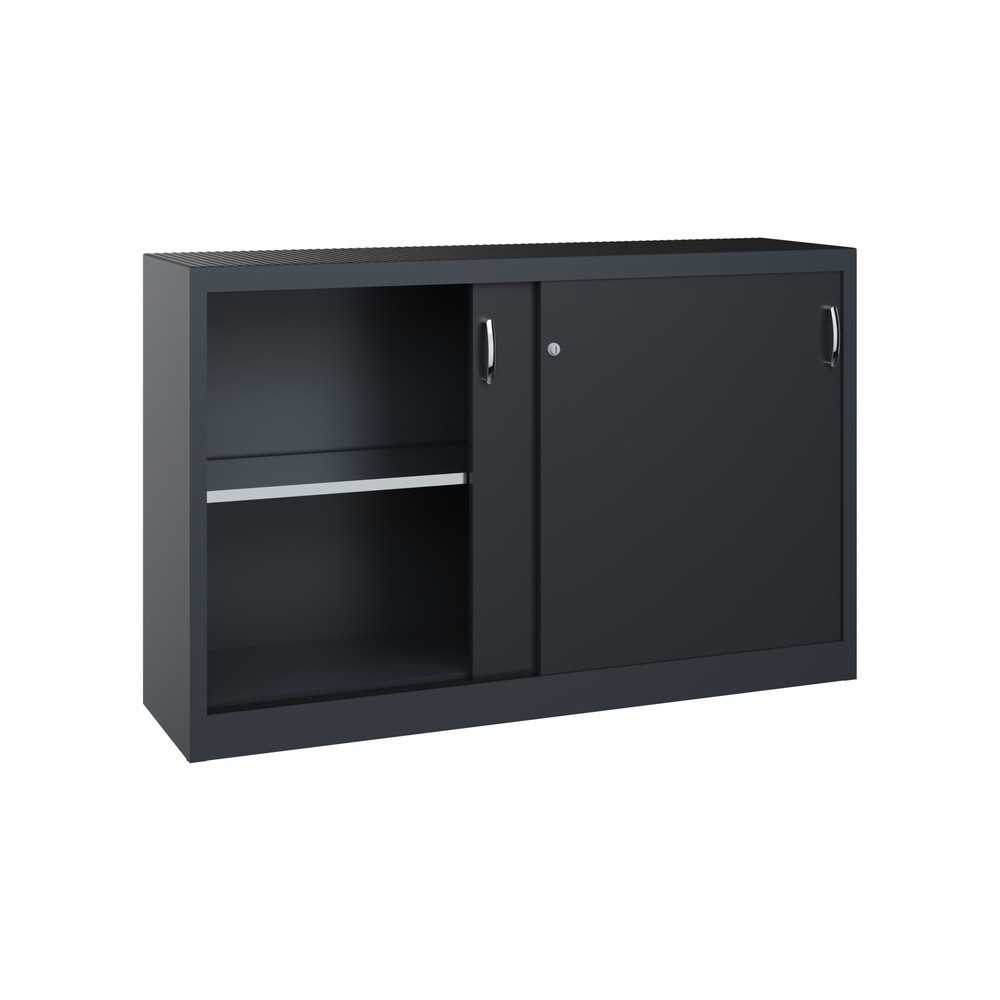 N° de l'image du produit 4 : Armoire d’appoint d’atelier C+P avec 2 tablettes, H x l x P 1 000 x 1 600 x 400 mm, cloison de séparation, gris anthracite, gris noir