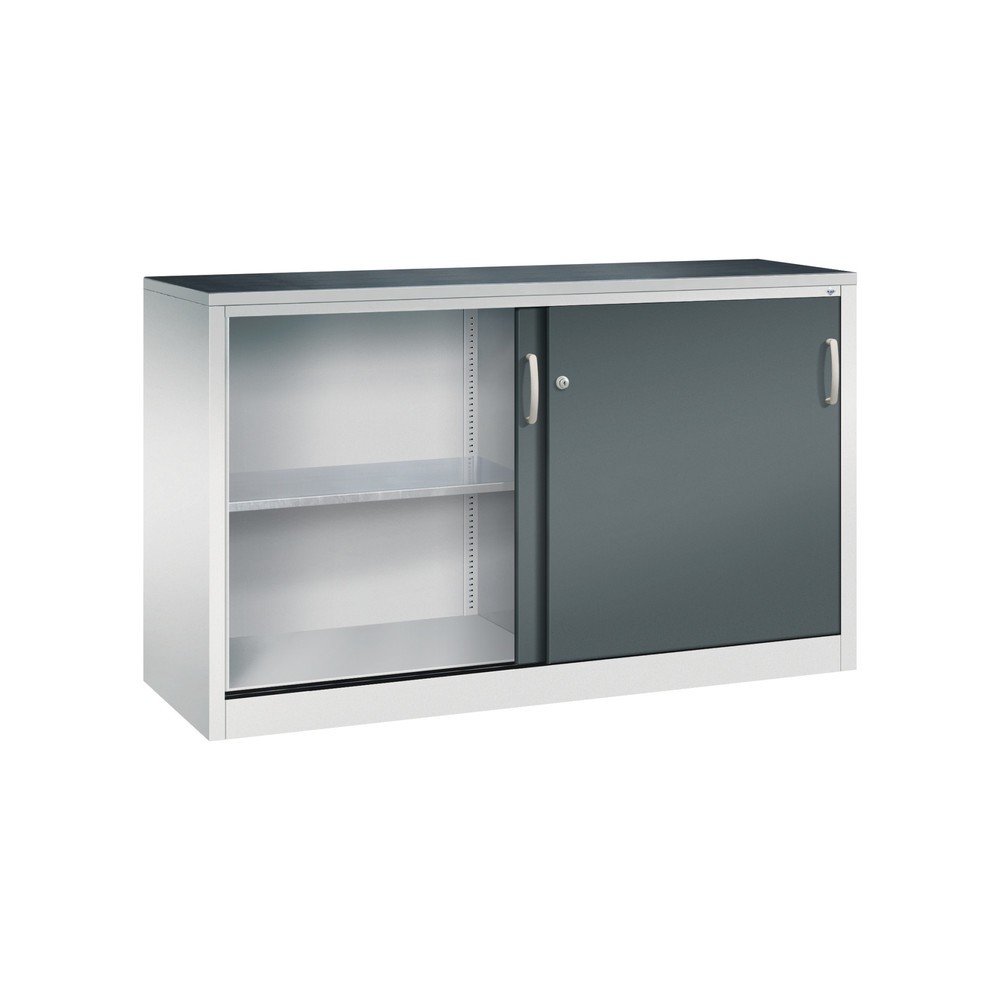 N° de l'image du produit 4 : Armoire d’appoint d’atelier C+P avec 2 tablettes, H x l x P 1 000 x 1 600 x 500 mm, cloison de séparation, gris clair, gris anthracite