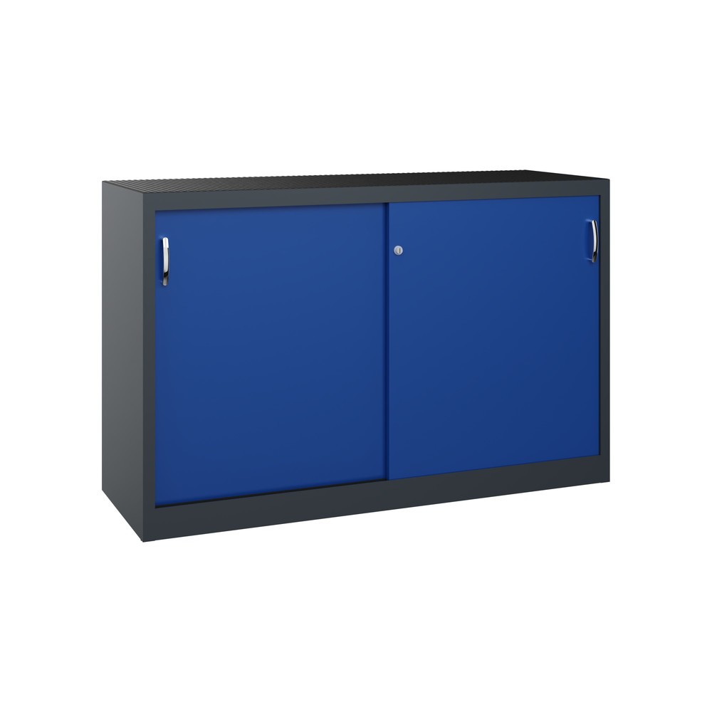 Illustration du produit: Armoire d’appoint d’atelier C+P avec 2 tablettes, H x l x P 1 000 x 1 600 x 500 mm, cloison de séparation, gris anthracite, bleu gentiane