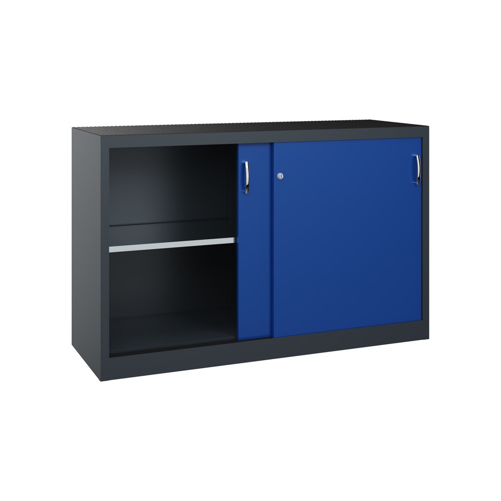 N° de l'image du produit 4 : Armoire d’appoint d’atelier C+P avec 2 tablettes, H x l x P 1 000 x 1 600 x 500 mm, cloison de séparation, gris anthracite, bleu gentiane