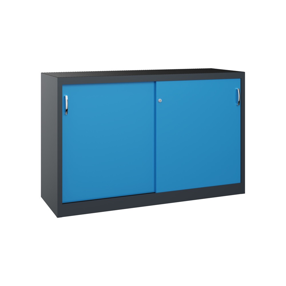 Illustration du produit: Armoire d’appoint d’atelier C+P avec 2 tablettes, H x l x P 1 000 x 1 600 x 500 mm, cloison de séparation, gris anthracite, bleu clair