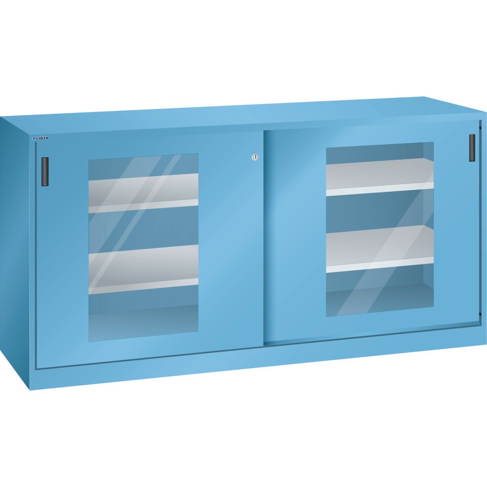 Illustration du produit: Armoire d'appoint LISTA avec portes coulissantes, (lxH) 2 000x1 000 mm, 4 étagères réglables, vitres transparentes, profondeur 400 mm, bleu clair