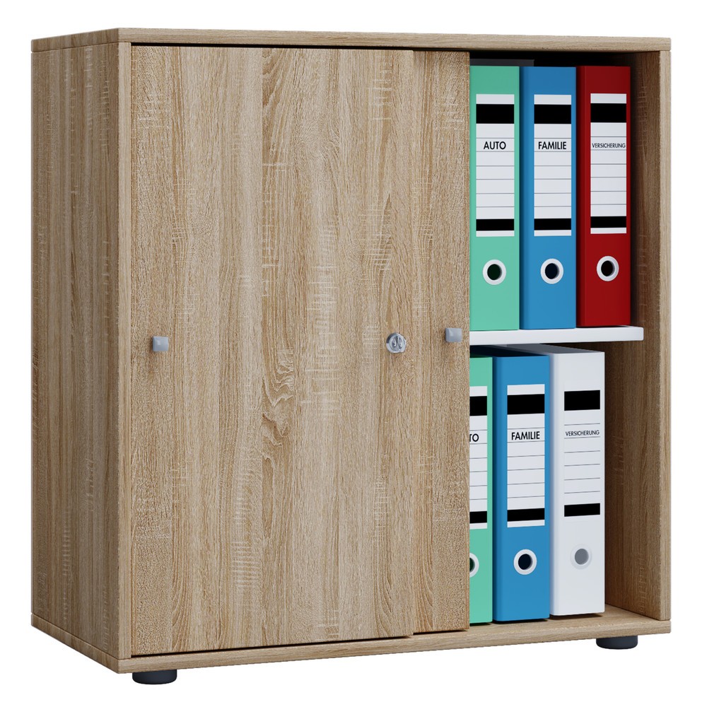 N° de l'image du produit 1 : Lona Armoire de bureau avec portes coulissantes, 2 compartiments, HxLxP 700 x 740 x 400 mm, chêne Sonoma