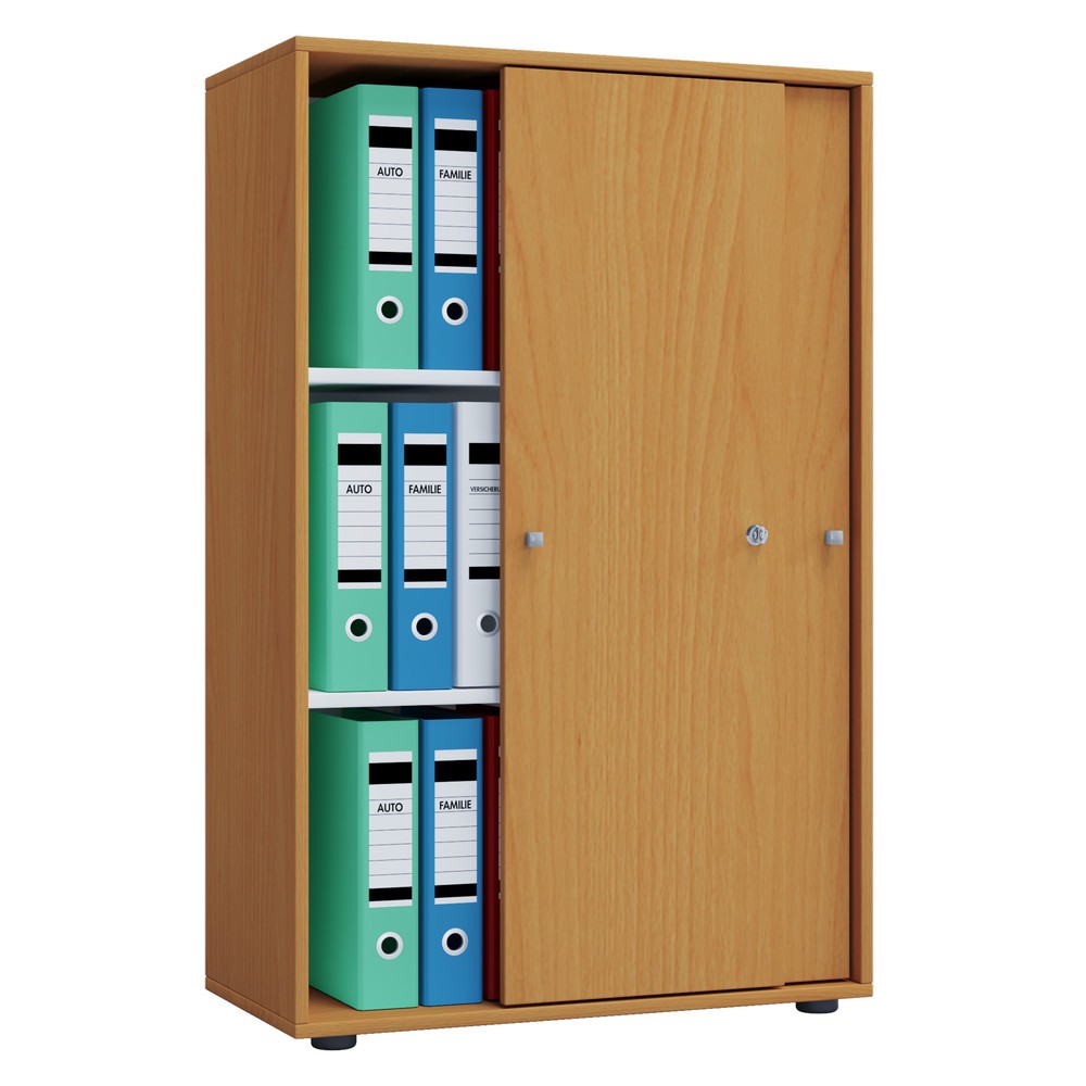 N° de l'image du produit 1 : Lona Armoire de bureau avec portes coulissantes, 3 compartiments, hêtre, 1 110 x 700 x 400 mm