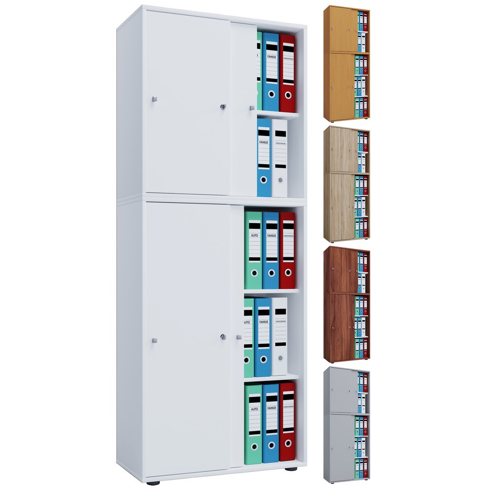 N° de l'image du produit 3 : Lona Armoire de bureau avec portes coulissantes, 5 compartiments, HxLxP 1,780 x 700 x 400 mm, blanc