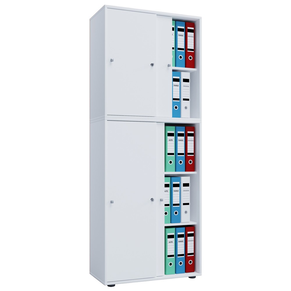 Illustration du produit: Lona Armoire de bureau avec portes coulissantes, 5 compartiments, HxLxP 1,780 x 700 x 400 mm, blanc