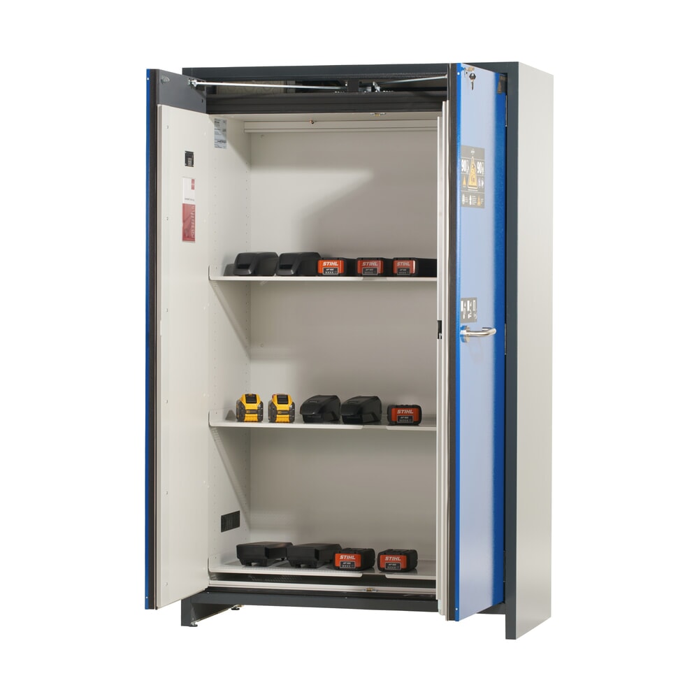 N° de l'image du produit 3 : Armoire de sécurité asecos® pour batterie type 90 pour batterie lithium-ions ION-CORE-STORE, haut. x larg. x prof. 1 953 x 1 193 x 615 mm, 3 étagères isolées, 1 bac de rétention au sol