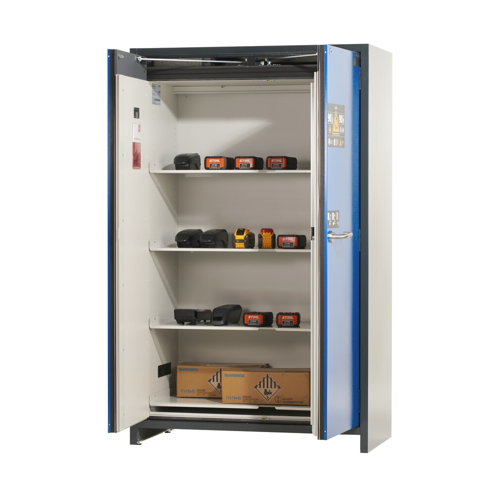 N° de l'image du produit 6 : Armoire de sécurité asecos® pour batterie type 90 pour batterie lithium-ions ION-CORE-STORE, haut. x larg. x prof. 1 953 x 1 193 x 615 mm, 4 étagères isolées, 1 bac de rétention au sol
