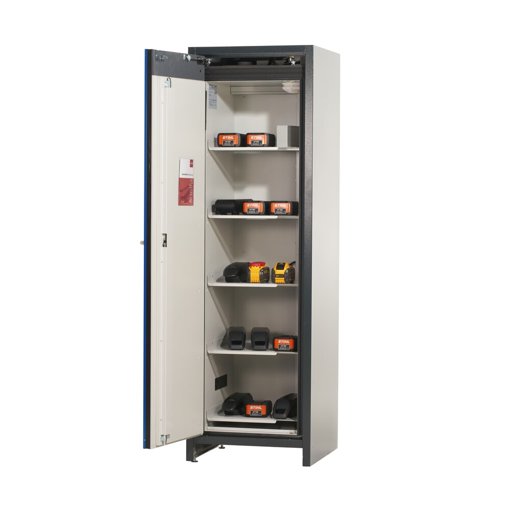 N° de l'image du produit 6 : Armoire de sécurité asecos® pour batterie type 90 pour batterie lithium-ions ION-CORE-STORE, haut. x larg. x prof. 1 953 x 599 x 615 mm, 5 étagères isolées, 1 bac de rétention au sol