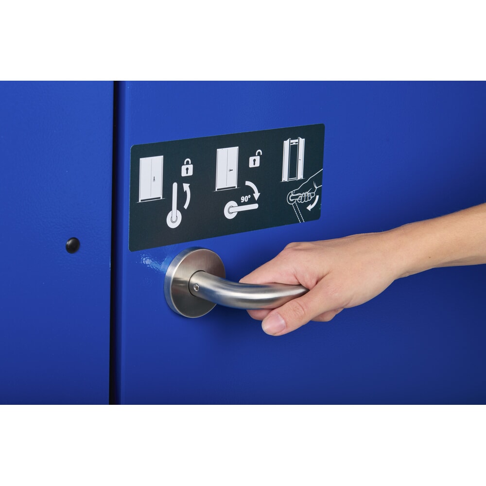 N° de l'image du produit 4 : Armoire de sécurité asecos® pour batterie lithium-ions type 90 ION-PRO-CHARGE, HxLxP 2.224 x 1.193 x 615 mm, 3x tablettes isolées, 3x multiprises (version UE), 1x bac de rétention au sol