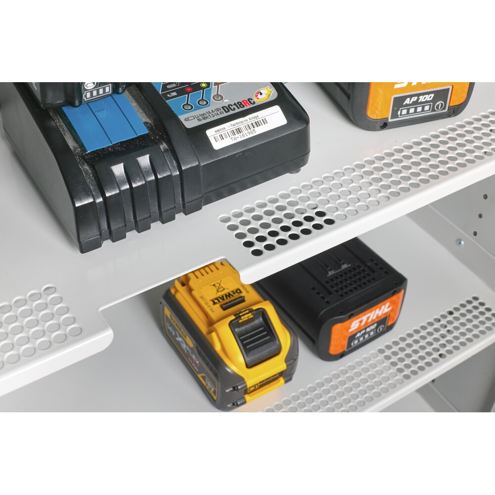 N° de l'image du produit 4 : Armoire de sécurité asecos® pour batterie type 90 pour batterie lithium-ions ION-PRO-STORE, haut. x larg. x prof. 1 953 x 1 193 x 615 mm, 3 étagères isolées, 1 bac de rétention au sol