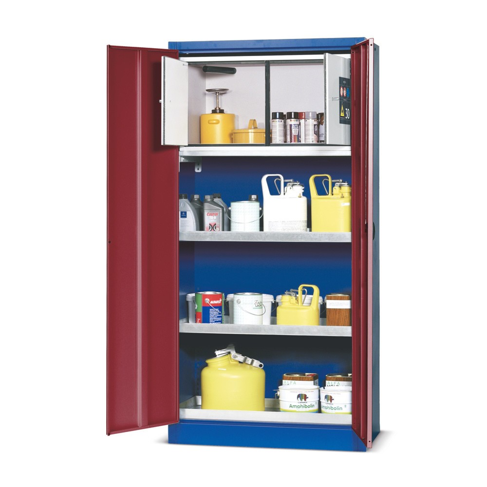 Illustration du produit: Armoire coupe-feu asecos® avec Casier type 30, 2 étagères avec plateaux, bac de rétention au sol (StawaR), haut. x larg. x prof. 1 950 x 950 x 500 mm
