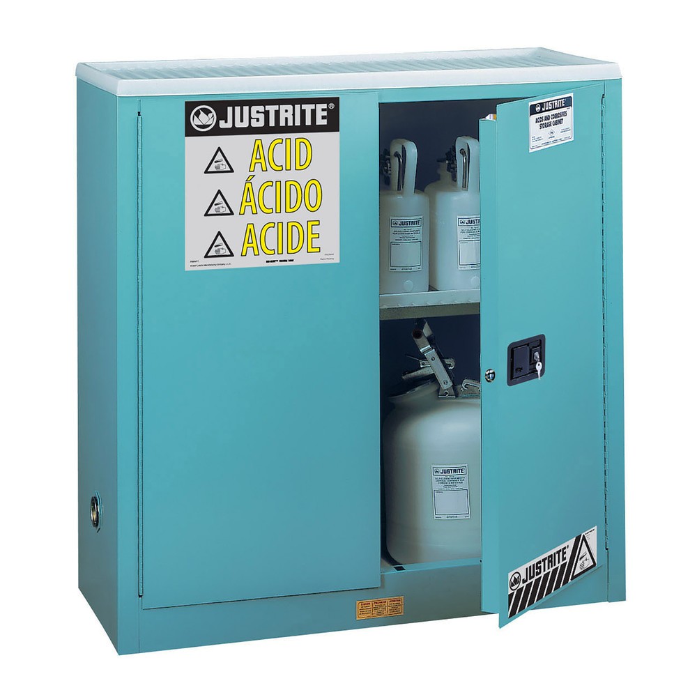 Illustration du produit: Armoire à produits chimiques Justrite® Classic Sure-Grip® FM, pour agent corrosif, HxlxP 1 120 x 1 090 x 460 mm, 1 tablette, fermeture manuelle