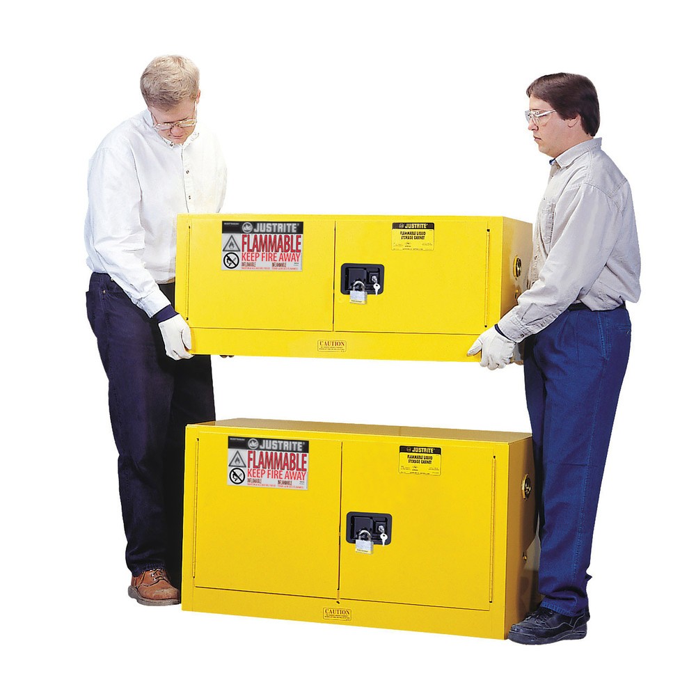 N° de l'image du produit 2 : Armoire coupe-feu Justrite® Piggyback Sure-Grip® FM, HxlxP 610 x 1 090 x 460 mm, 1 tablette, fermeture manuelle