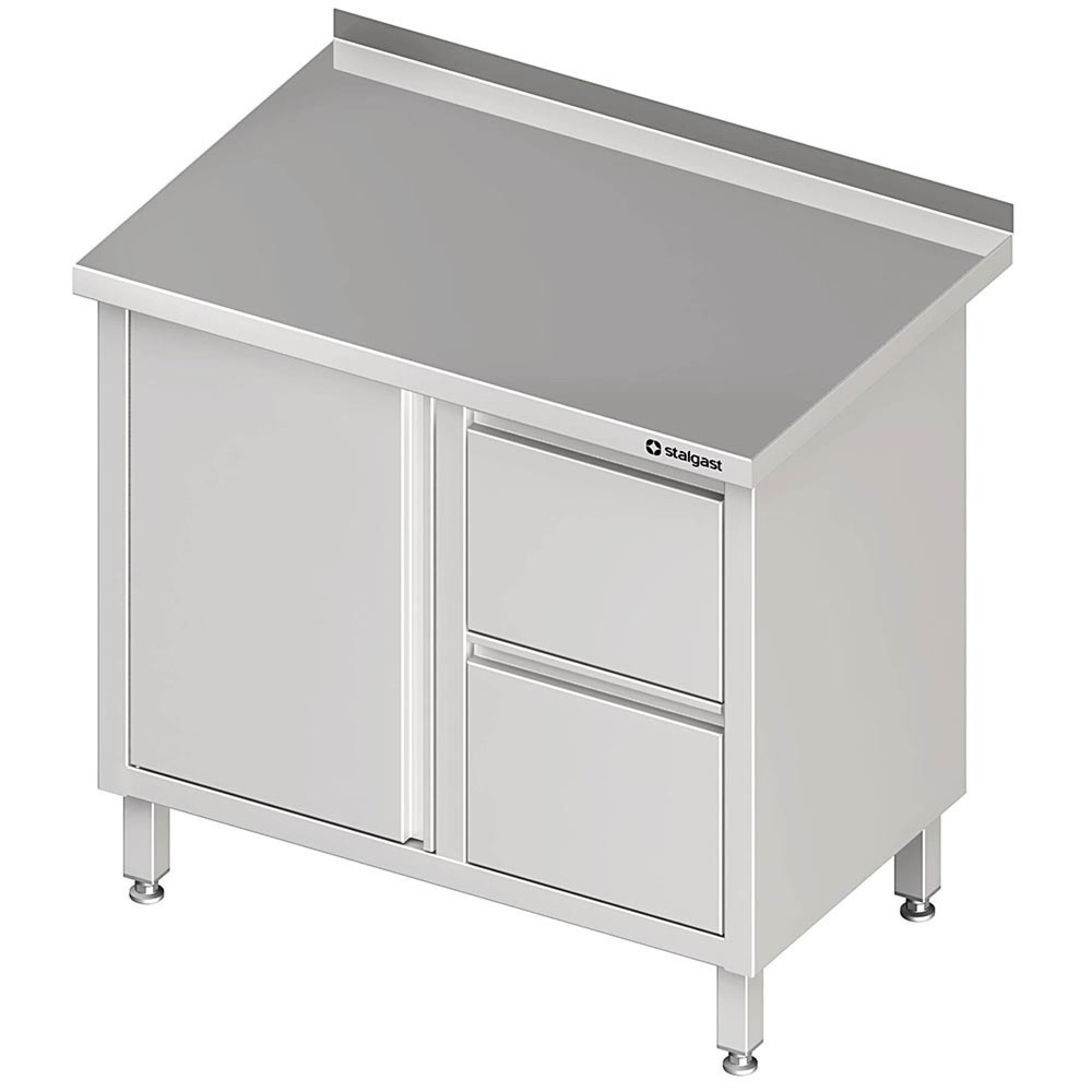 Illustration du produit: Armoire de travail Stalgast à porte battante, 800x600x850 mm, avec bloc 2 tiroirs à droite, avec rebord, soudée