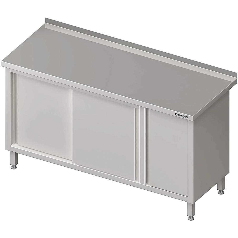 Illustration du produit: Armoire de travail Stalgast à portes coulissantes, 1200x600x850 mm, avec armoire à portes battantes à droite, avec rebord, soudée