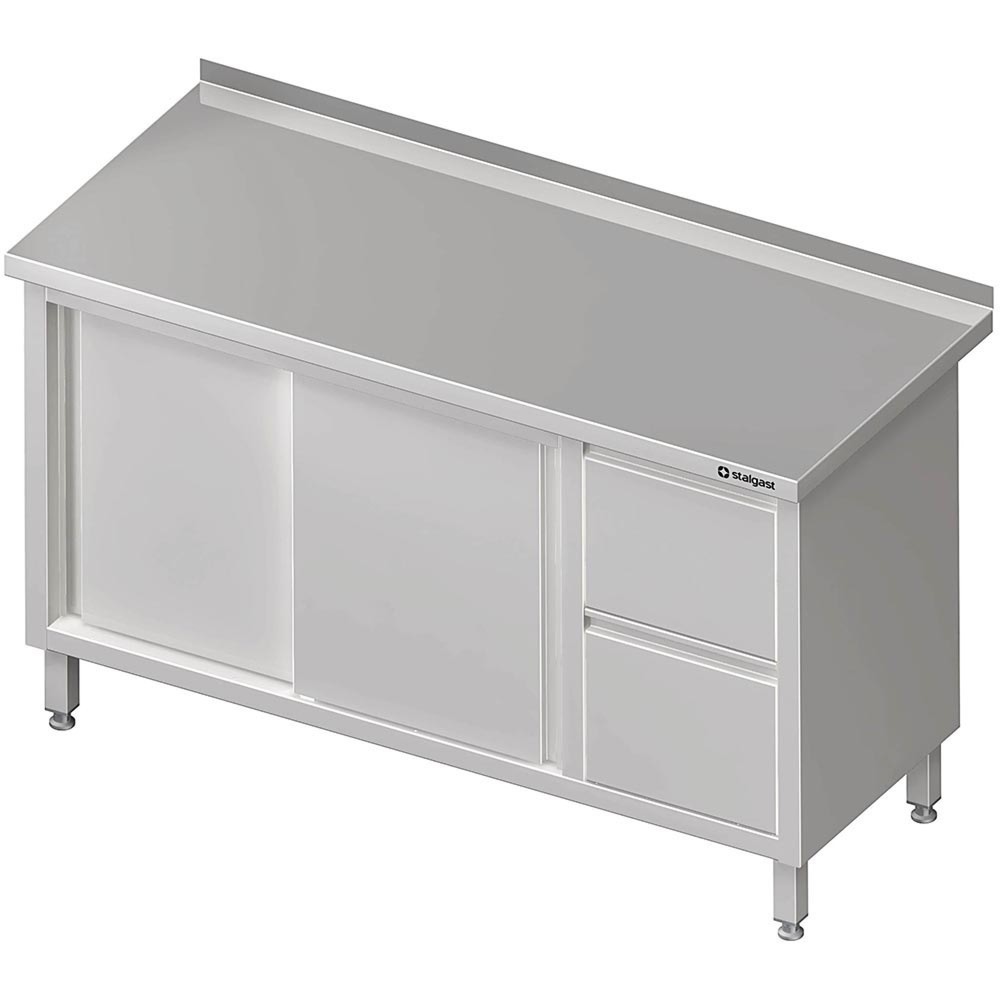 Illustration du produit: Armoire de travail Stalgast à portes coulissantes, 1200x600x850 mm, avec bloc 2 tiroirs à droite, avec rebord, soudée