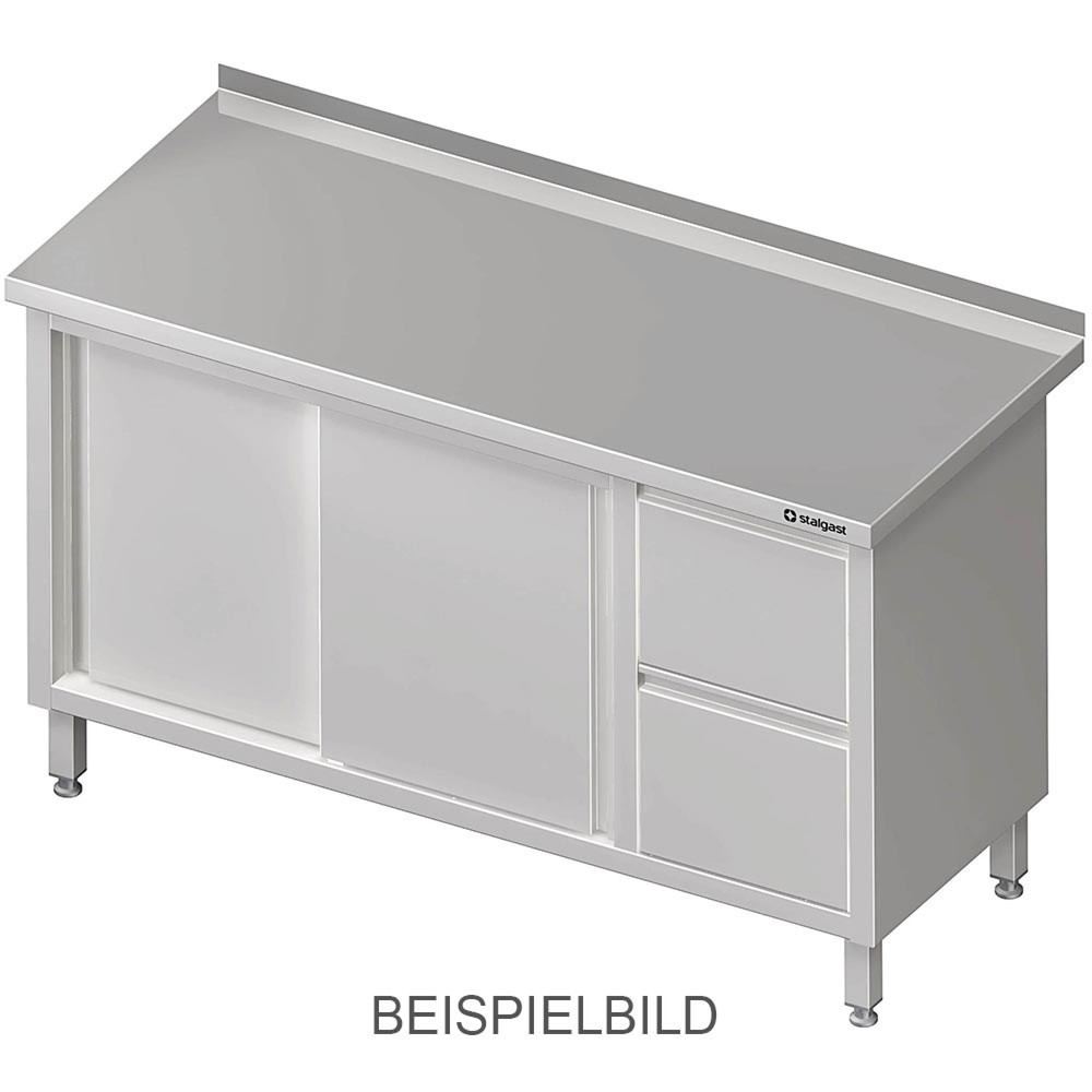 Illustration du produit: Armoire de travail Stalgast à portes coulissantes, 1200x600x850 mm, avec bloc 2 tiroirs à gauche, avec rebord, soudée