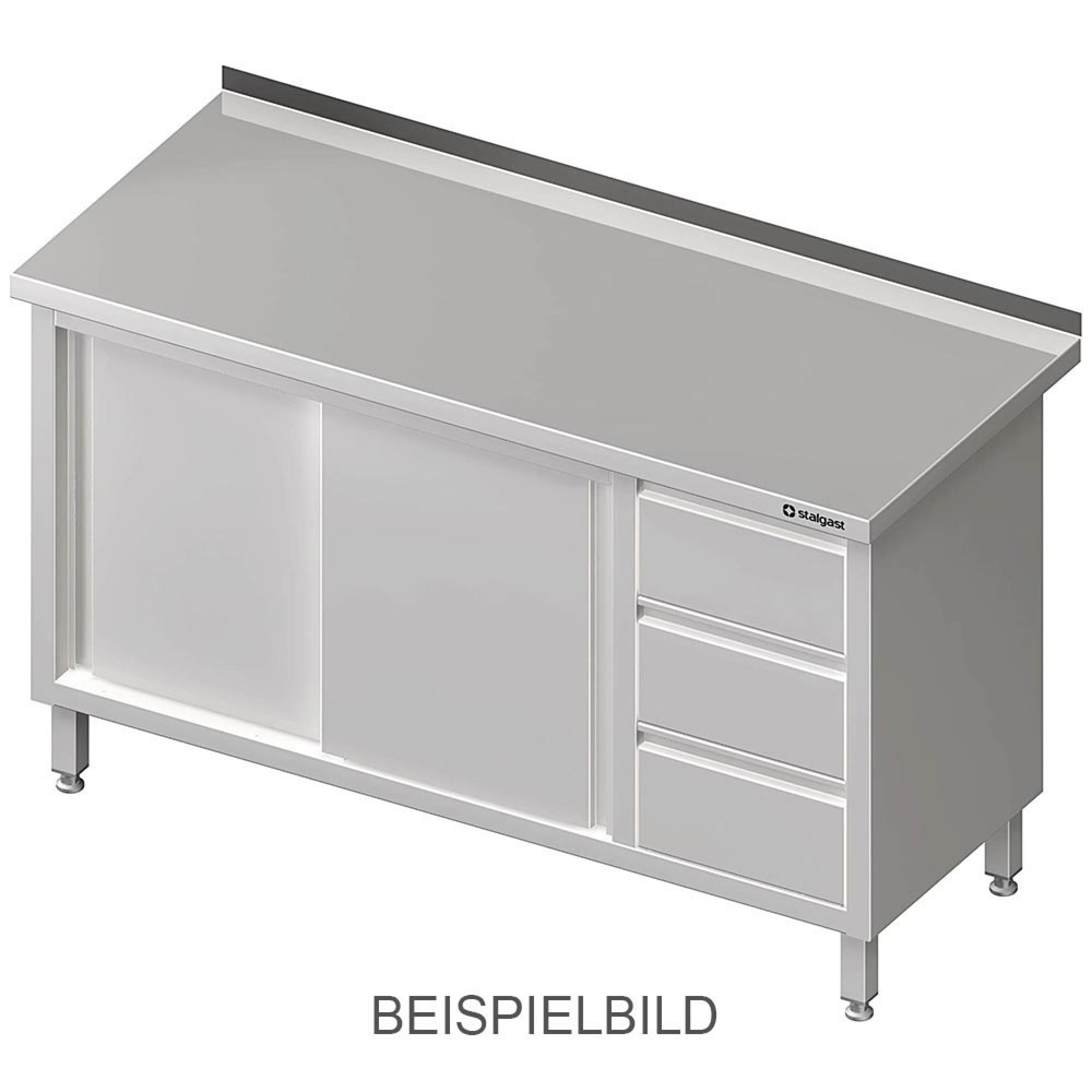 Illustration du produit: Armoire de travail Stalgast à portes coulissantes, 1200x600x850 mm, avec bloc 3 tiroirs à gauche, avec rebord, soudée