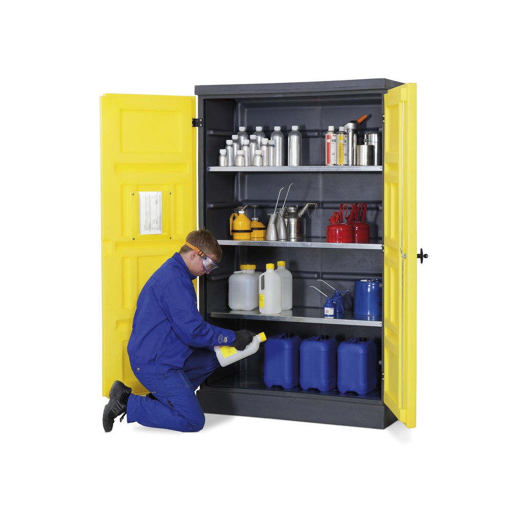 N° de l'image du produit 8 : Denios armoire pour produits chimiques en polyéthylène (PE), H x l x P 1 990 x 1 225 x 640 mm, 3 cuves + grille galvanisée